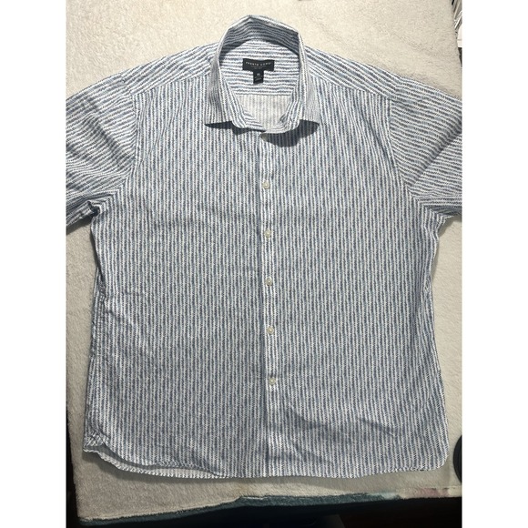Blue Saks Fifth Avenue Other - Pronto Uomo XL Blue White Pattern Short Sleeve Button Down Cotton Shirt